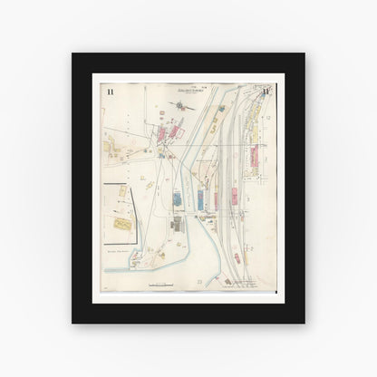 Old map wall art mockup — black gallery frame with white mat — Sanborn Fire Insurance Map from Michigan City, La Porte County, Indiana (1948), Sheet #0011