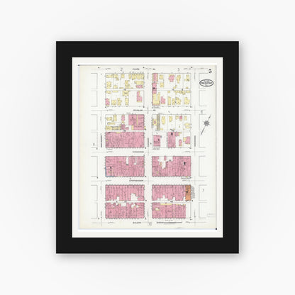 Old map wall art mockup — black gallery frame with white mat — Sanborn Fire Insurance Map from Freeport, Stephenson County, Illinois (1918), Sheet #0005