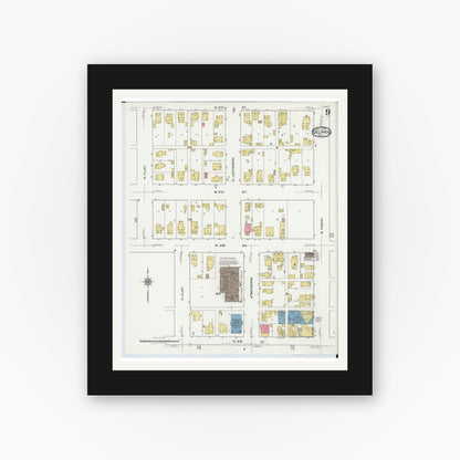 Old map wall art mockup — black gallery frame with white mat — Sanborn Fire Insurance Map from Delphos, Van Wert And Allen Counties, Ohio (1921), Sheet #0009