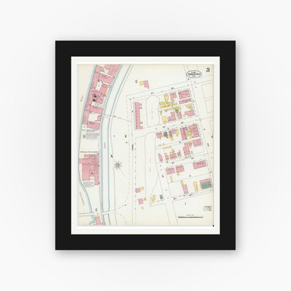 Old map wall art mockup — black gallery frame with white mat — Sanborn Fire Insurance Map from Turners Falls, Franklin County, Massachusetts (1902), Sheet #0003