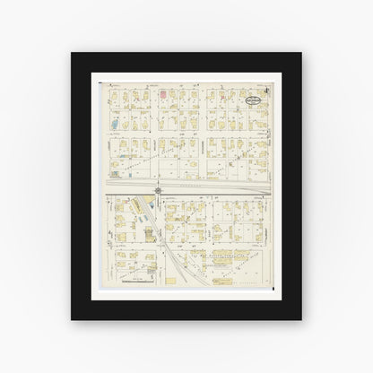 Old map wall art mockup — black gallery frame with white mat — Sanborn Fire Insurance Map from Arcanum, Darke County, Ohio (1914), Sheet #0004