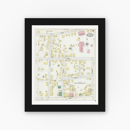 Old map wall art mockup — black gallery frame with white mat — Sanborn Fire Insurance Map from Waltham, Middlesex County, Massachusetts (1892), Sheet #0004