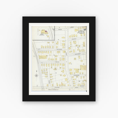 Old map wall art mockup — black gallery frame with white mat — Sanborn Fire Insurance Map from Everett, Middlesex County, Massachusetts (1892), Sheet #0013
