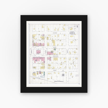 Old map wall art mockup — black gallery frame with white mat — Sanborn Fire Insurance Map from Lancaster, Schuyler County, Missouri (1909), Sheet #0002