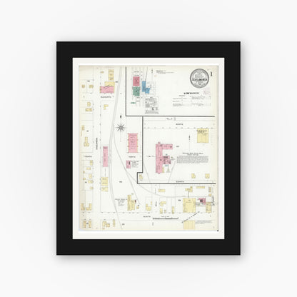 Old map wall art mockup — black gallery frame with white mat — Sanborn Fire Insurance Map from Scotland Neck, Halifax County, North Carolina (1908) - Complete Map Set