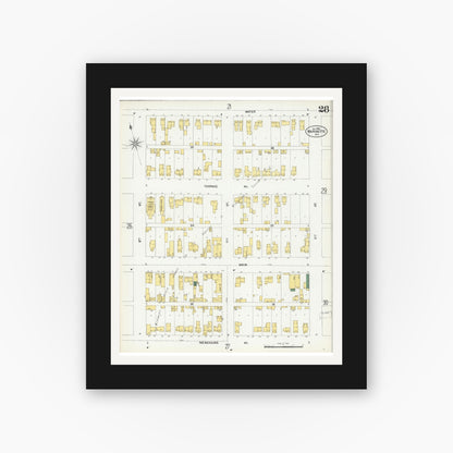 Old map wall art mockup — black gallery frame with white mat — Sanborn Fire Insurance Map from Marinette, Marinette County, Wisconsin (1901), Sheet #0028