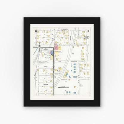 Old map wall art mockup — black gallery frame with white mat — Sanborn Fire Insurance Map from Pekin, Tazewell County, Illinois (1925), Sheet #0014