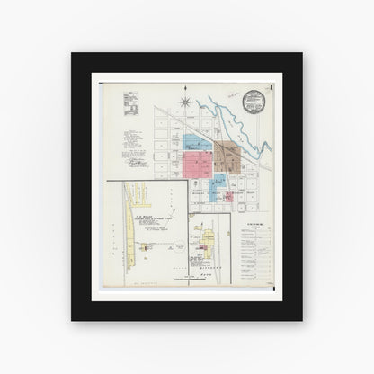 Old map wall art mockup — black gallery frame with white mat — Sanborn Fire Insurance Map from Reed City, Osceola County, Michigan (1890) - Complete Map Set