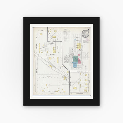 Old map wall art mockup — black gallery frame with white mat — Sanborn Fire Insurance Map from Wyoming, Stark County, Illinois (1893) - Complete Map Set
