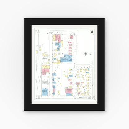 Old map wall art mockup — black gallery frame with white mat — Sanborn Fire Insurance Map from Willoughby, Lake County, Ohio (1952), Sheet #0003