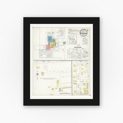 Old map wall art mockup — black gallery frame with white mat — Sanborn Fire Insurance Map from Mountain Grove, Wright County, Missouri (1915) - Complete Map Set