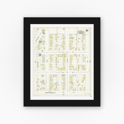 Old map wall art mockup — black gallery frame with white mat — Sanborn Fire Insurance Map from Texarkana, Bowie County, Texas (1905), Sheet #0019