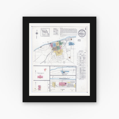 Old map wall art mockup — black gallery frame with white mat — Sanborn Fire Insurance Map from Boonville, Cooper County, Missouri (1917) - Complete Map Set