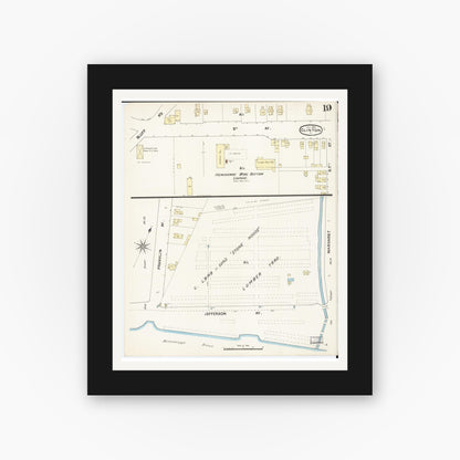 Old map wall art mockup — black gallery frame with white mat — Sanborn Fire Insurance Map from Clinton, Clinton County, Iowa (1890), Sheet #0019