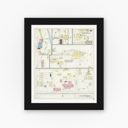 Old map wall art mockup — black gallery frame with white mat — Sanborn Fire Insurance Map from Pittston, Luzerne County, Pennsylvania (1896), Sheet #0016