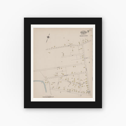 Old map wall art mockup — black gallery frame with white mat — Sanborn Fire Insurance Map from Templeton, Worcester County, Massachusetts (1922), Sheet #0005
