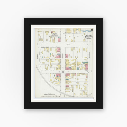 Old map wall art mockup — black gallery frame with white mat — Sanborn Fire Insurance Map from Port Clinton, Ottawa County, Ohio (1893), Sheet #0002