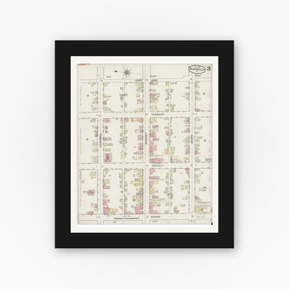Old map wall art mockup — black gallery frame with white mat — Sanborn Fire Insurance Map from Blairsville, Indiana County, Pennsylvania (1887), Sheet #0003