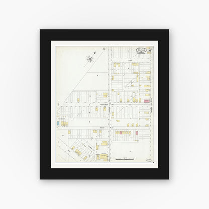Old map wall art mockup — black gallery frame with white mat — Sanborn Fire Insurance Map from Whiting, Lake County, Indiana (1901), Sheet #0008