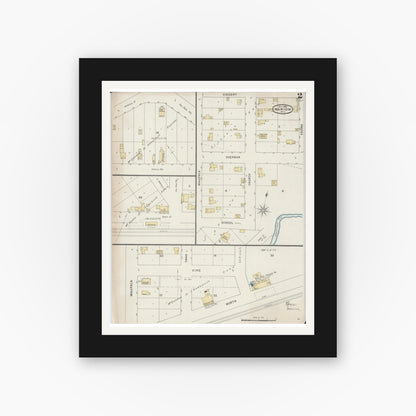 Old map wall art mockup — black gallery frame with white mat — Sanborn Fire Insurance Map from Marion, Waupaca County, Wisconsin (1894), Sheet #0002
