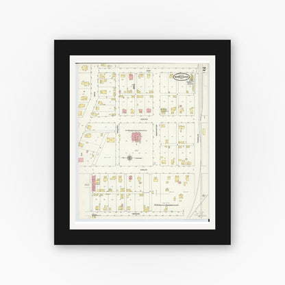 Old map wall art mockup — black gallery frame with white mat — Sanborn Fire Insurance Map from New Washington, Crawford County, Ohio (1911), Sheet #0002