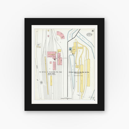 Old map wall art mockup — black gallery frame with white mat — Sanborn Fire Insurance Map from Galeton, Potter County, Pennsylvania (1900), Sheet #0008