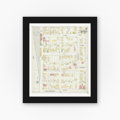 Old map wall art mockup — black gallery frame with white mat — Sanborn Fire Insurance Map from Murphysboro, Jackson County, Illinois (1897), Sheet #0002