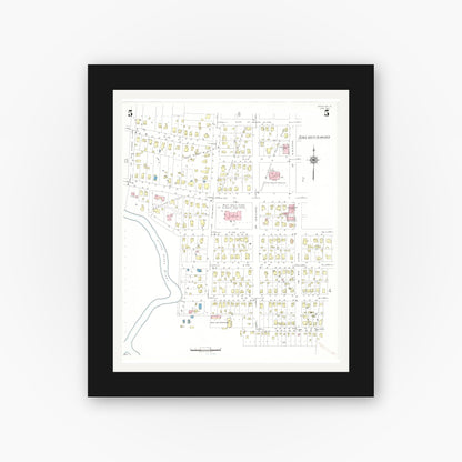 Old map wall art mockup — black gallery frame with white mat — Sanborn Fire Insurance Map from Spencer, Clay County, Iowa (1941), Sheet #0005