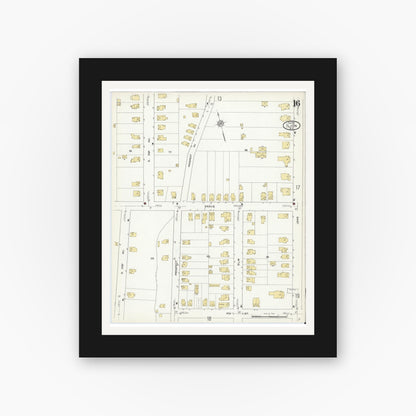 Old map wall art mockup — black gallery frame with white mat — Sanborn Fire Insurance Map from Ilion, Herkimer County, New York (1912), Sheet #0016