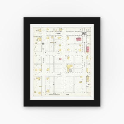 Old map wall art mockup — black gallery frame with white mat — Sanborn Fire Insurance Map from Haskell, Haskell County, Texas (1921), Sheet #0002