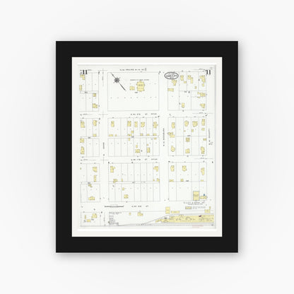 Old map wall art mockup — black gallery frame with white mat — Sanborn Fire Insurance Map from Lake City, Wabasha County, Minnesota (1930), Sheet #0011