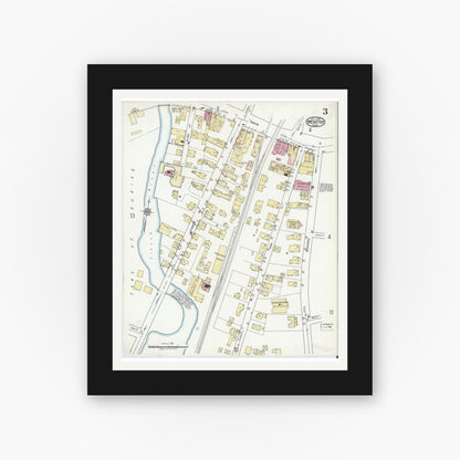 Old map wall art mockup — black gallery frame with white mat — Sanborn Fire Insurance Map from Webster, Worcester County, Massachusetts (1920), Sheet #0003