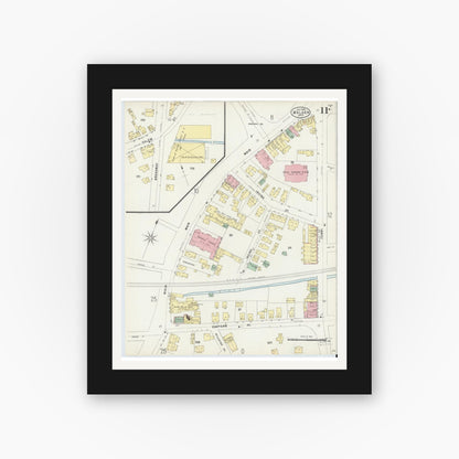 Old map wall art mockup — black gallery frame with white mat — Sanborn Fire Insurance Map from Malden, Middlesex County, Massachusetts (1897), Sheet #0011