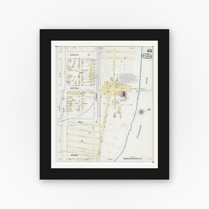 Old map wall art mockup — black gallery frame with white mat — Sanborn Fire Insurance Map from Winona, Winona County, Minnesota (1889), Sheet #0025
