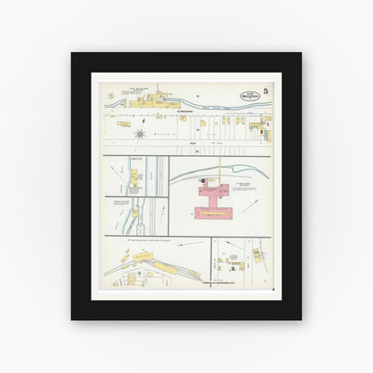 Old map wall art mockup — black gallery frame with white mat — Sanborn Fire Insurance Map from Mauch Chunk, Carbon County, Pennsylvania (1902), Sheet #0005