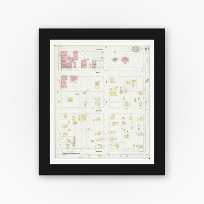 Old map wall art mockup — black gallery frame with white mat — Sanborn Fire Insurance Map from Anoka, Anoka County, Minnesota (1898), Sheet #0003