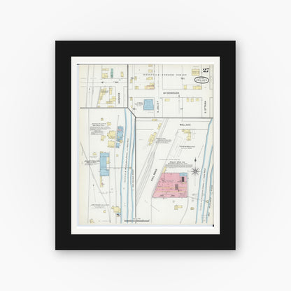 Old map wall art mockup — black gallery frame with white mat — Sanborn Fire Insurance Map from Joliet, Will County, Illinois (1891), Sheet #0027