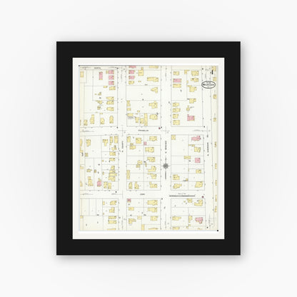 Old map wall art mockup — black gallery frame with white mat — Sanborn Fire Insurance Map from Waukegan, Lake County, Illinois (1912), Sheet #0004