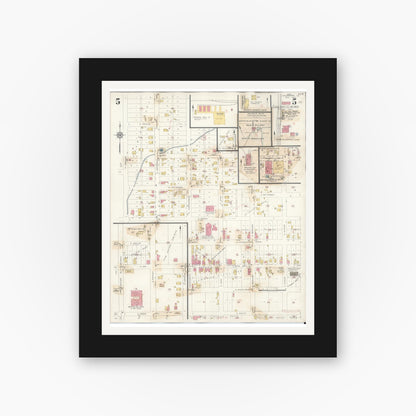 Old map wall art mockup — black gallery frame with white mat — Sanborn Fire Insurance Map from Mascoutah, Saint Clair County, Illinois (1942), Sheet #0005