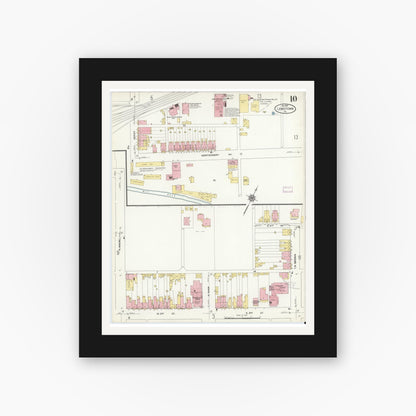 Old map wall art mockup — black gallery frame with white mat — Sanborn Fire Insurance Map from Lewistown, Mifflin County, Pennsylvania (1910), Sheet #0010