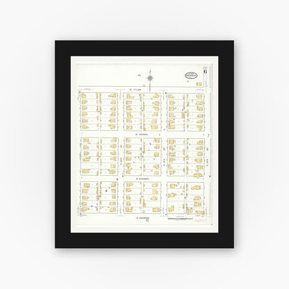 Old map wall art mockup — black gallery frame with white mat — Sanborn Fire Insurance Map from Herrin, Williamson County, Illinois (1922), Sheet #0006