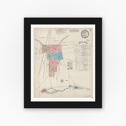 Old map wall art mockup — black gallery frame with white mat — Sanborn Fire Insurance Map from Waverly, Tioga County, New York (1888) - Complete Map Set