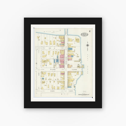 Old map wall art mockup — black gallery frame with white mat — Sanborn Fire Insurance Map from Charlevoix, Charlevoix County, Michigan (1917), Sheet #0004