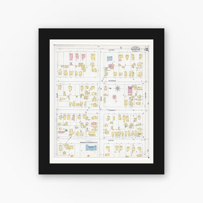 Old map wall art mockup — black gallery frame with white mat — Sanborn Fire Insurance Map from Waukegan, Lake County, Illinois (1900), Sheet #0002