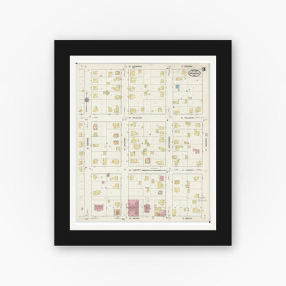 Old map wall art mockup — black gallery frame with white mat — Sanborn Fire Insurance Map from Monroe, Green County, Wisconsin (1915), Sheet #0009
