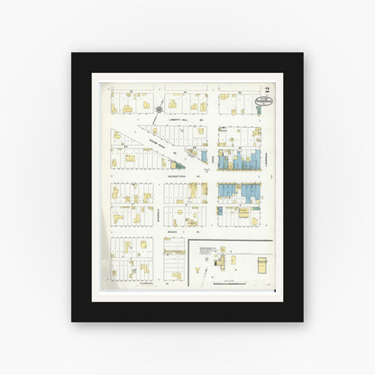 Old map wall art mockup — black gallery frame with white mat — Sanborn Fire Insurance Map from Round Rock, Williamson County, Texas (1909), Sheet #0002