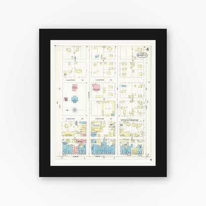 Old map wall art mockup — black gallery frame with white mat — Sanborn Fire Insurance Map from Mason City, Cerro Gordo County, Iowa (1897), Sheet #0004