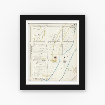 Old map wall art mockup — black gallery frame with white mat — Sanborn Fire Insurance Map from Flint, Genesee County, Michigan (1886), Sheet #0002