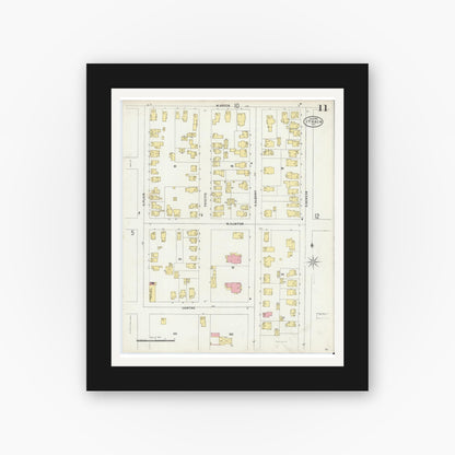 Old map wall art mockup — black gallery frame with white mat — Sanborn Fire Insurance Map from Ithaca, Tompkins County, New York (1898), Sheet #0011