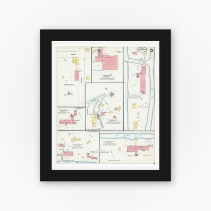Old map wall art mockup — black gallery frame with white mat — Sanborn Fire Insurance Map from Burlington, Alamance County, North Carolina (1904), Sheet #0005